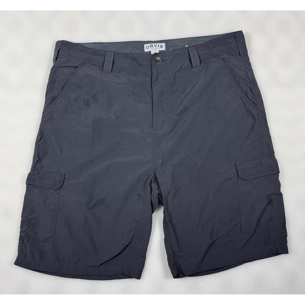 Orvis Mens 38 Gray Cargo Pockets Outdoor Hiking Shorts 100% Nylon 137013